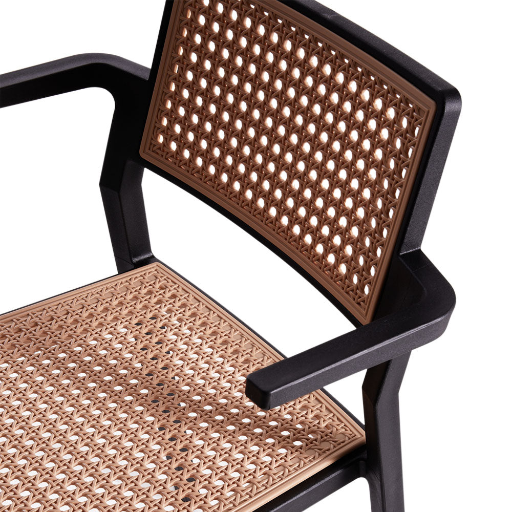 Set Of 4 Pseudo-rattan Pp Dining Chair With Armrest | Black