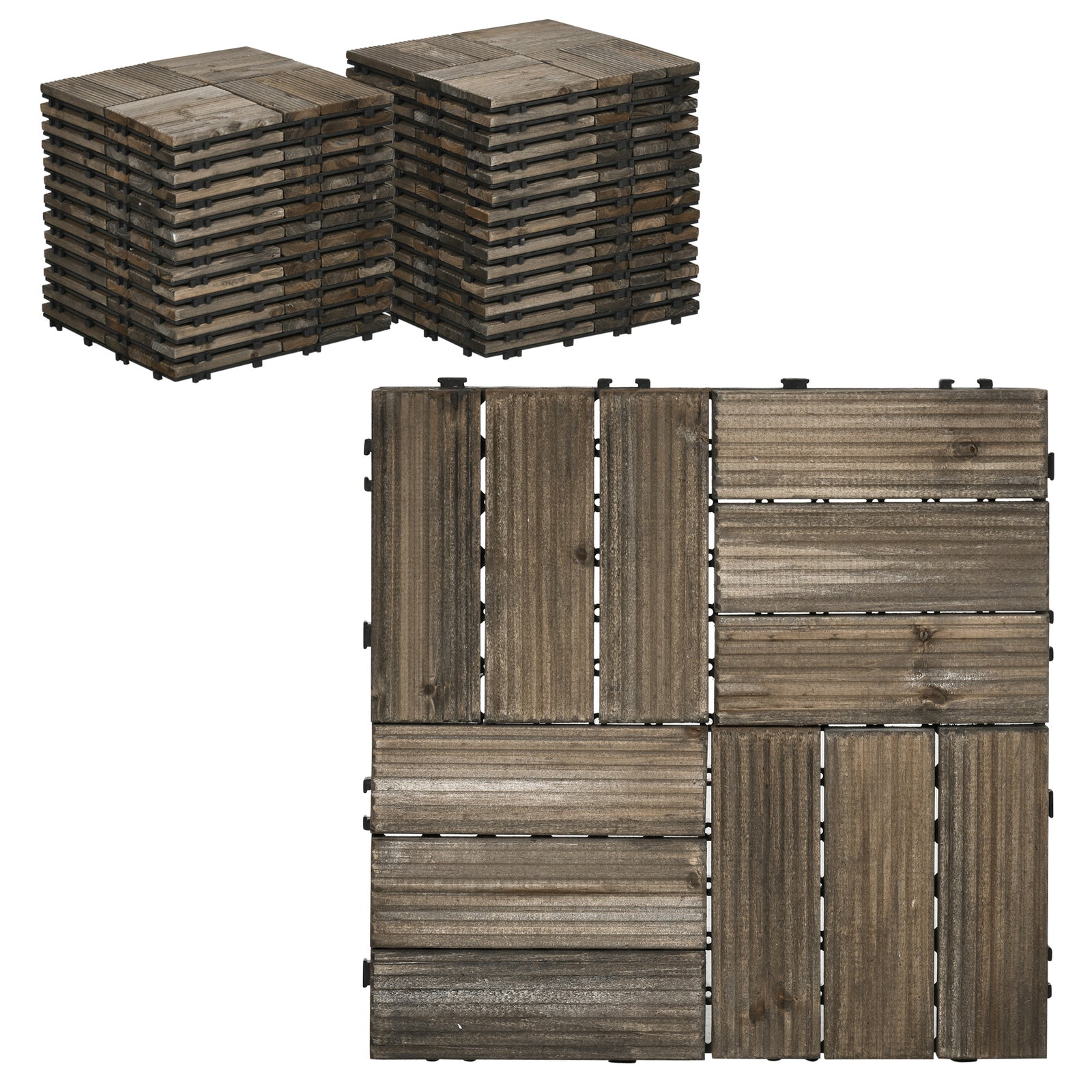 27 Pcs Brown Outdoor Flooring Tiles 30x30 Cm, 2.5㎡ Pack | Charcoal Gray