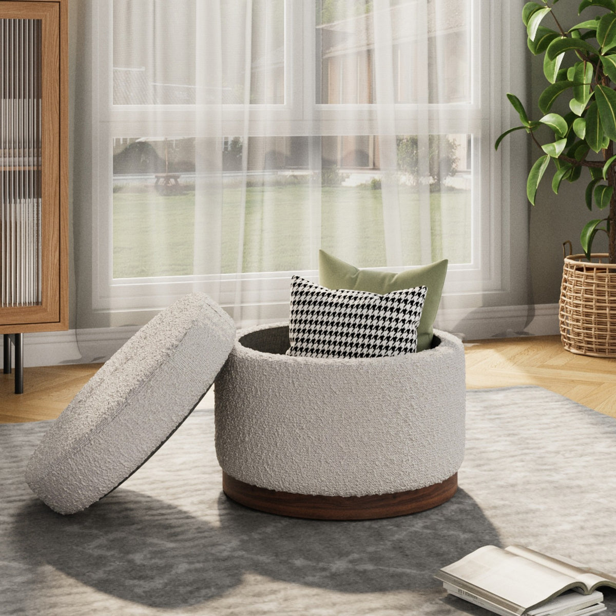 Modern Round Upholstered Storage Ottoman Stool