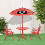 Kids Folding Picnic Table Chair Set Ladybug Pattern Outdoor W/ Parasol | Red