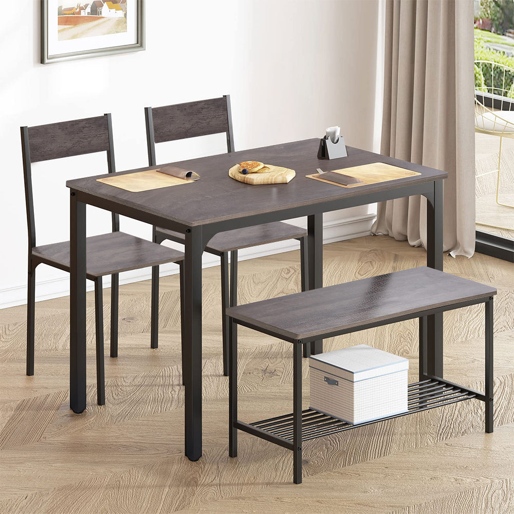 4-piece Industrial Dining Table Set With 2 Chairs And Bench – Vintage Metal Kitchen Furniture | Grey