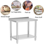 90cm/120cm/180cm×60cm×80cm H Commercial Kitchen Prep 2 Tier Work Stainless Steel Table With Backsplash | Small