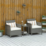 3 Pc Outdoor Rattan Sofa Set W/ Chairs Coffee Table Cushion | Light Slate Gray