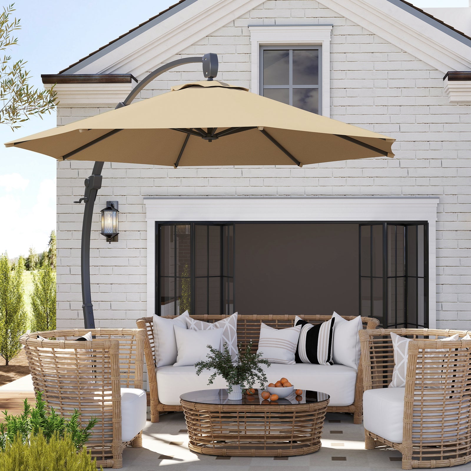 3(m) Garden Cantilever Parasol With Crank Aluminium Frame | Khaki