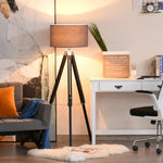 Tripod Base Floor Lamp With Wood Leg Height Adjustable