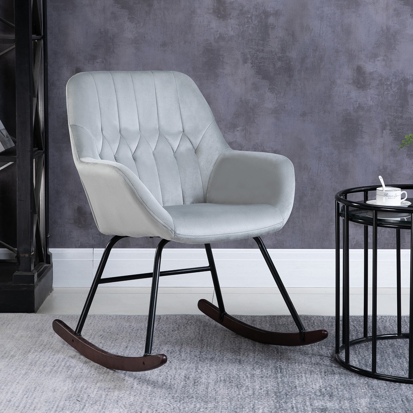 Modern Rocking Armchair With Foam Padding Metal Frame