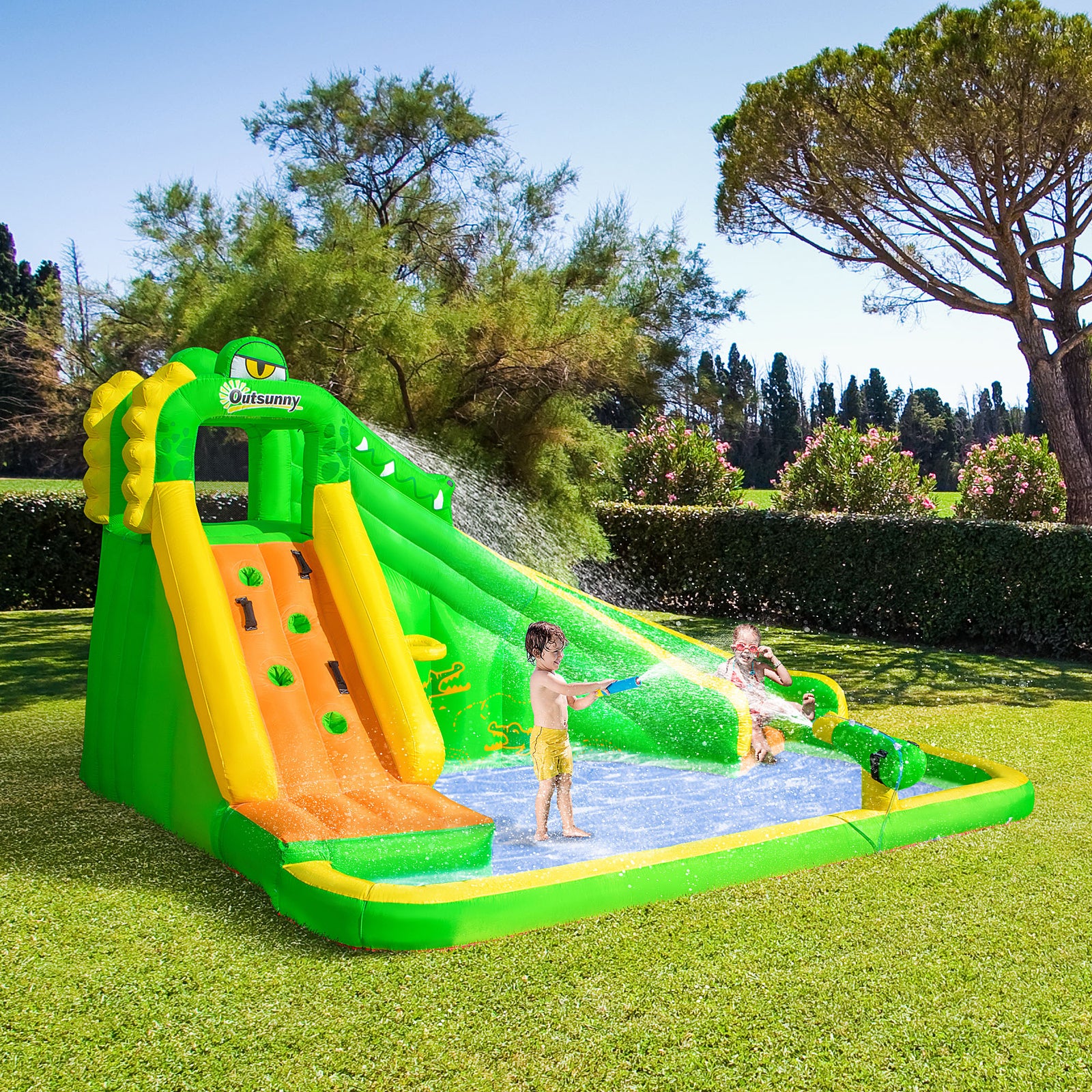 Kids Bouncy Castle With Slide Pool Basket Gun Climbing Wall W/ Blower
