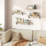Dyzi Set Of 4 Rustic Wooden Floating Wall Shelves 42cm