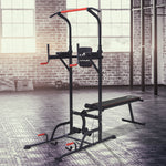 Power Tower Dip Station With Sit-up Bench And Tension Ropes | Black