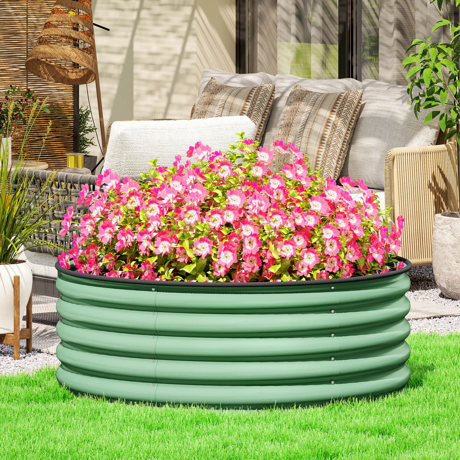 Galvanised Raised Bed With Safety Edging | Green