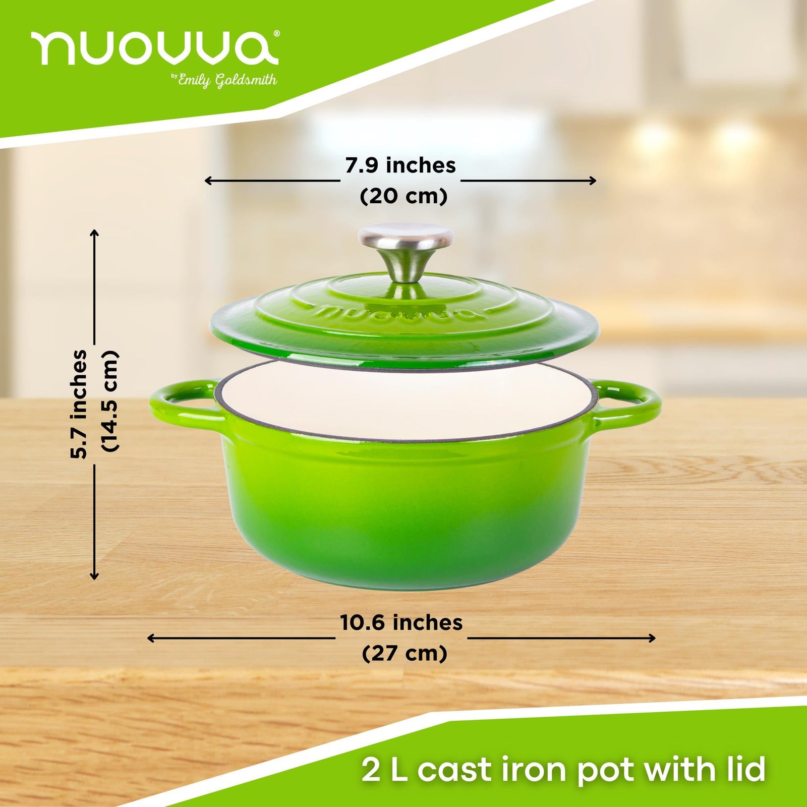 Cast Iron Dutch Oven Casserole Pot With Lid - 20cm (2l)  | Green