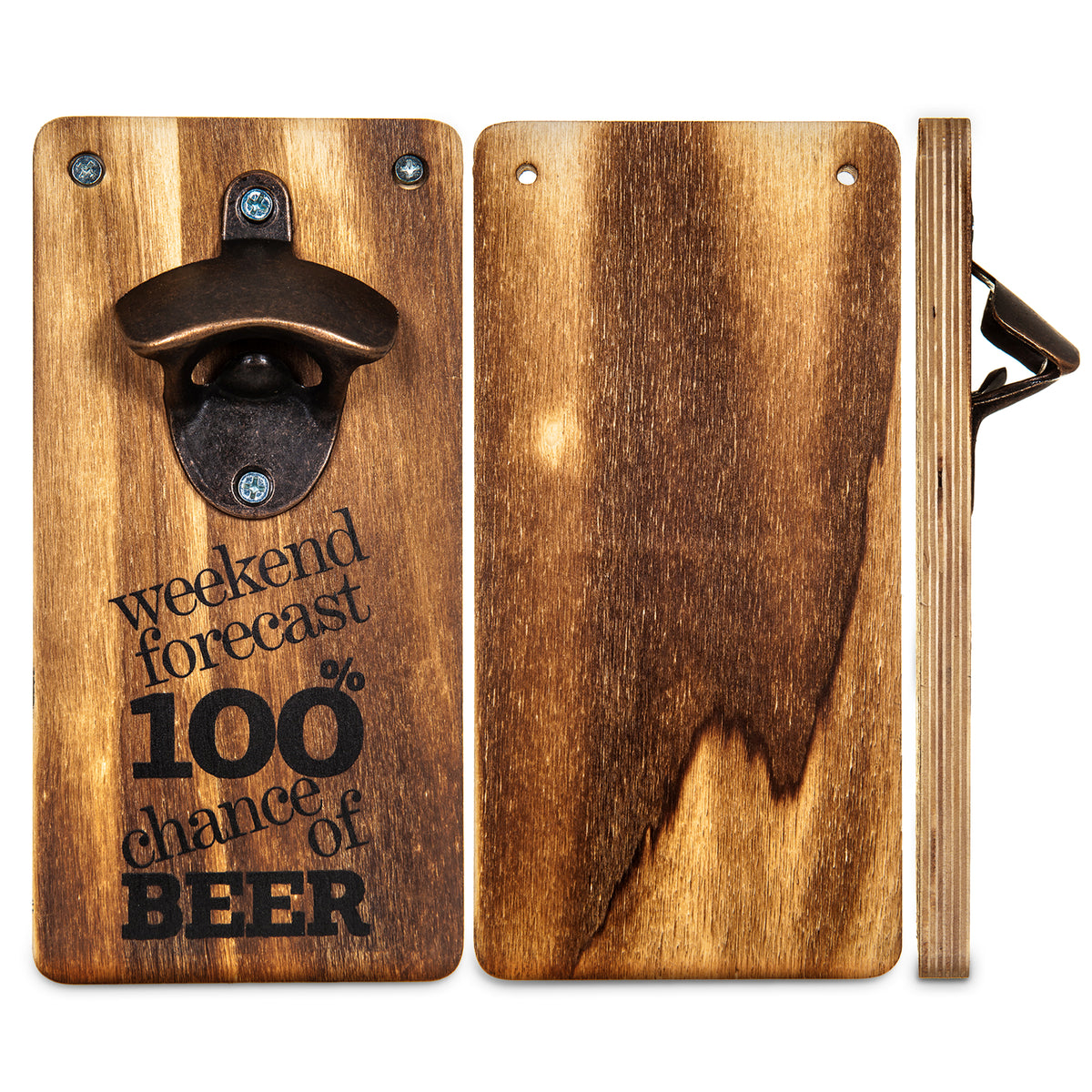 Wicked Gizmos Wall Mounted Wooden Bottle Opener With Metal Opener