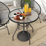 Outdoor Round Dining Table Tempered Glass Top W/parasol Hole