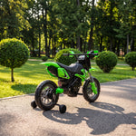 12v Kids Electric Motorbike With Dual Motors Training Wheels | Green