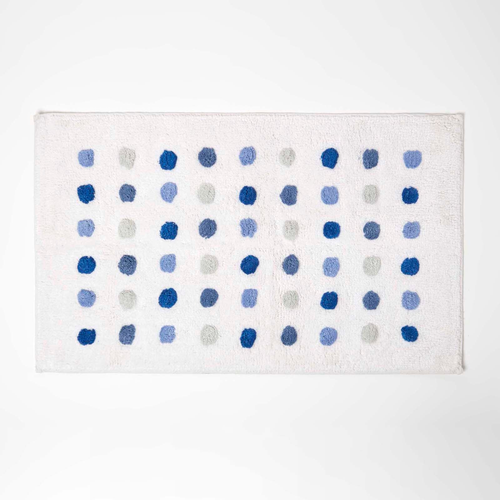 Tufted Cotton Bath Mat With Polka Dot Design | 50 x 80cm | Blue & White