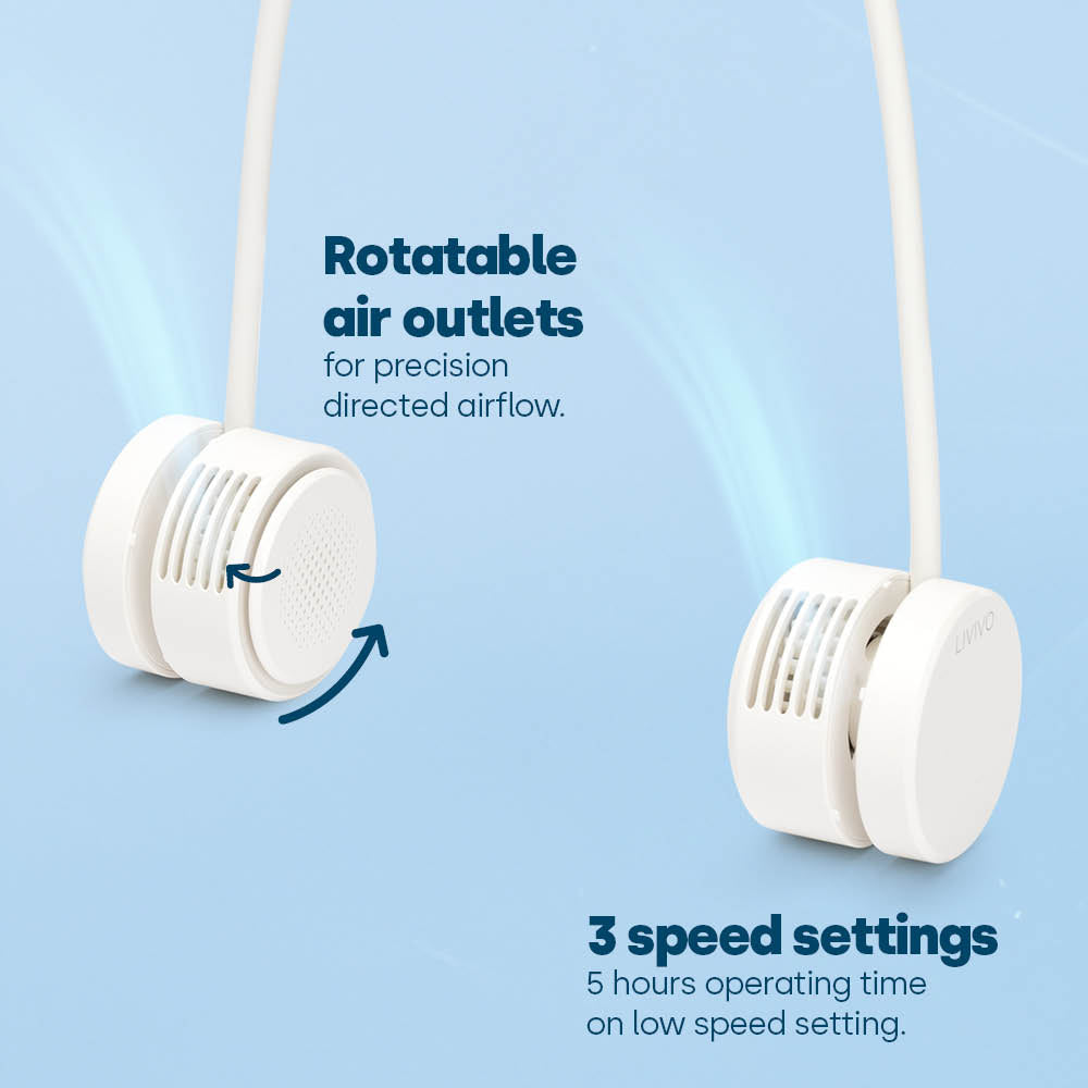Livivo Portable Neck Fan Rechargeable 3 Speed Cooling Fan White