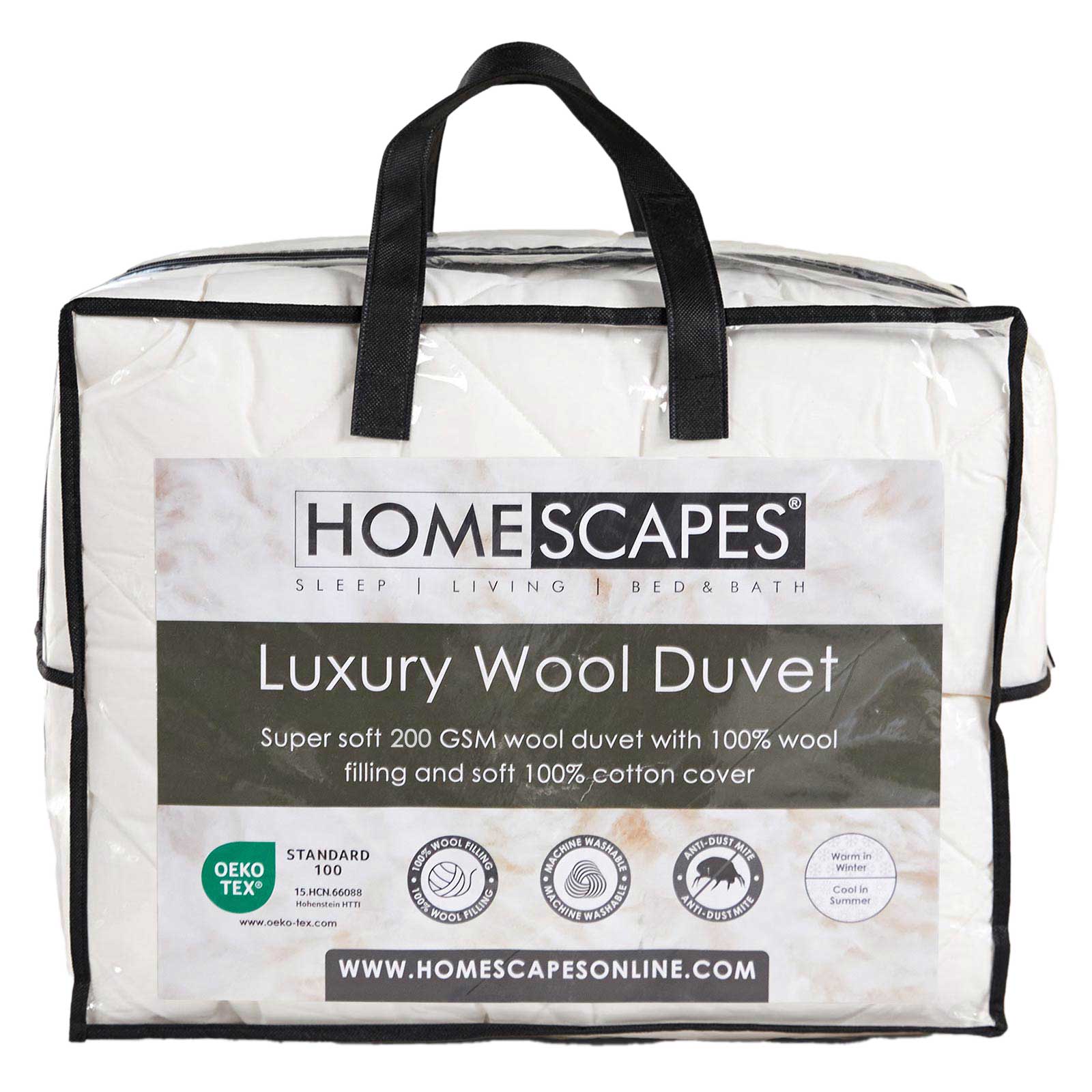 Premium Light Wool Duvet - Cool & Washable | Double | White