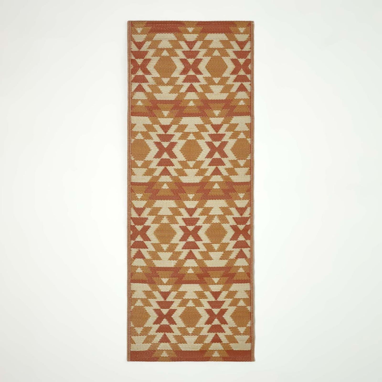 Luxury Outdoor Rug Waterproof Reversible For Garden Patio 100% Recycled, Orange Anya Aztec | 75cm x 200cm | Orange