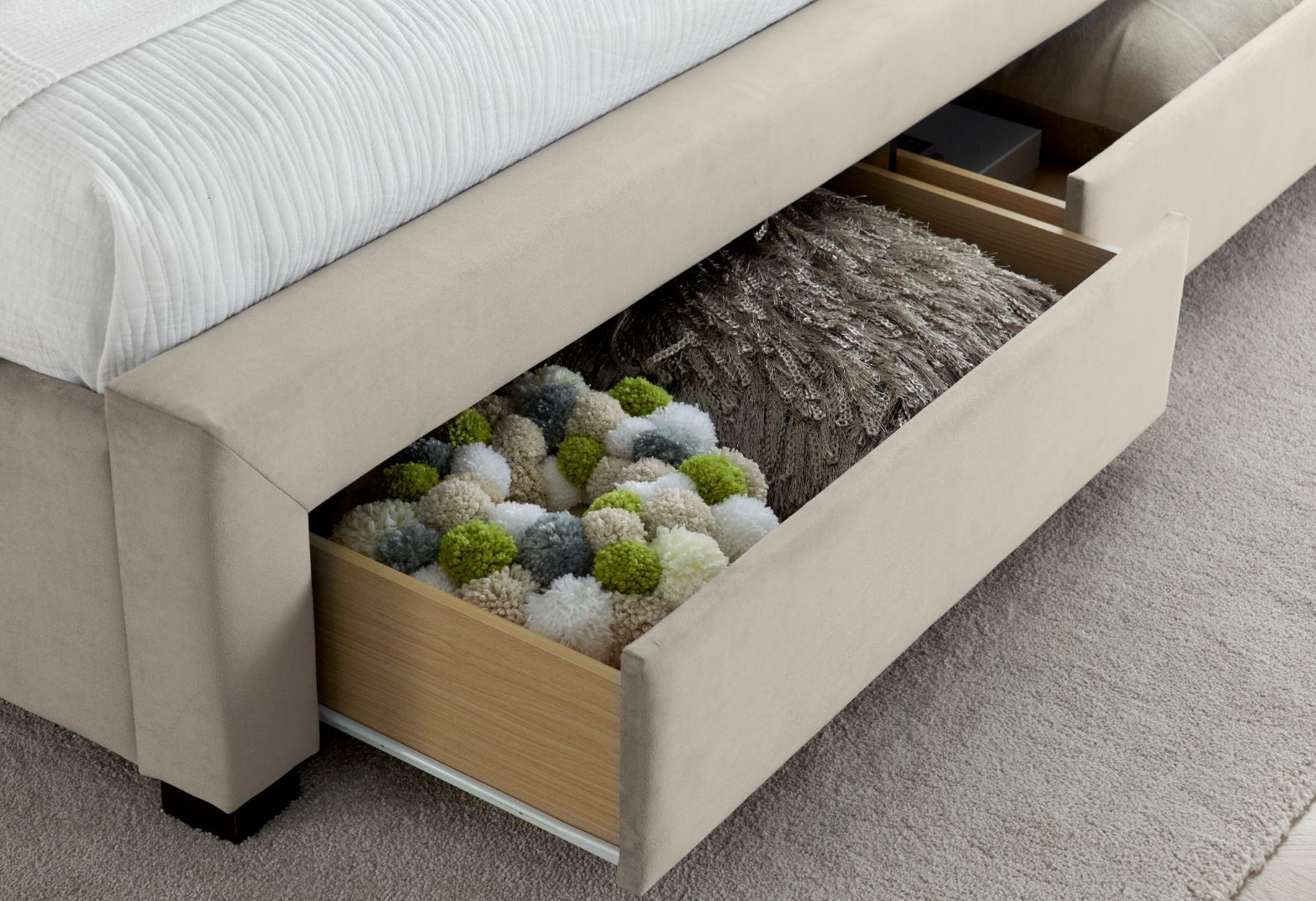 Newton Velvet 4 Drawer Storage Bed | Double | Natural