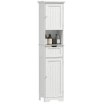 HOMCOM 170cm Tall Bathroom Storage Cabinet With Led Light, Adjustable Shelf