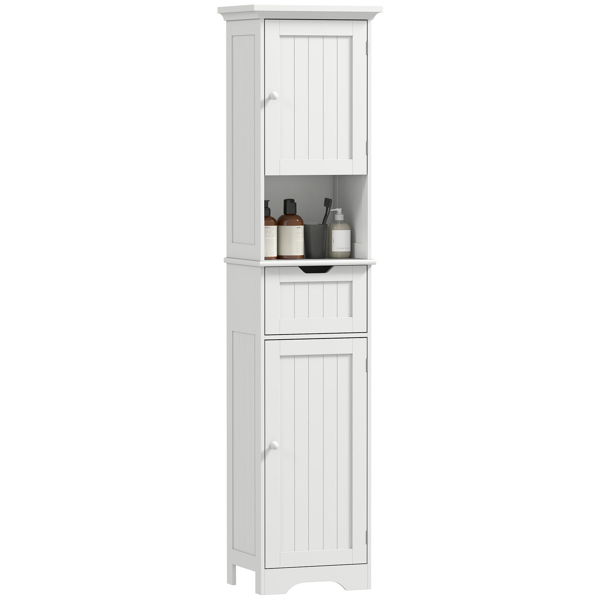 HOMCOM 170cm Tall Bathroom Storage Cabinet With Led Light, Adjustable Shelf