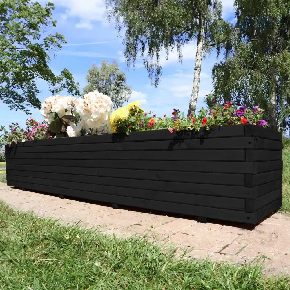 Pine Wooden Trough Planter With Feet | 200cm x 42cm x 38cm | Matte Black