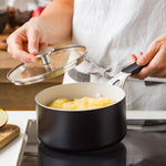 KitchenAid Cookware Coloured Aluminium Saucepan With Lid, 16cm, Pfas Free, Matt Black