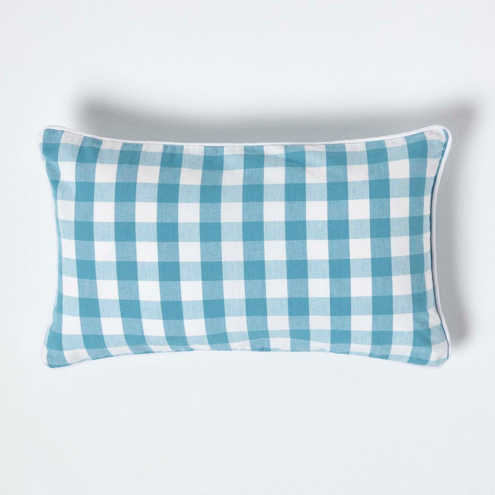 Block Check Cotton Gingham Cushion Cover | 30cm x 50cm | Blue