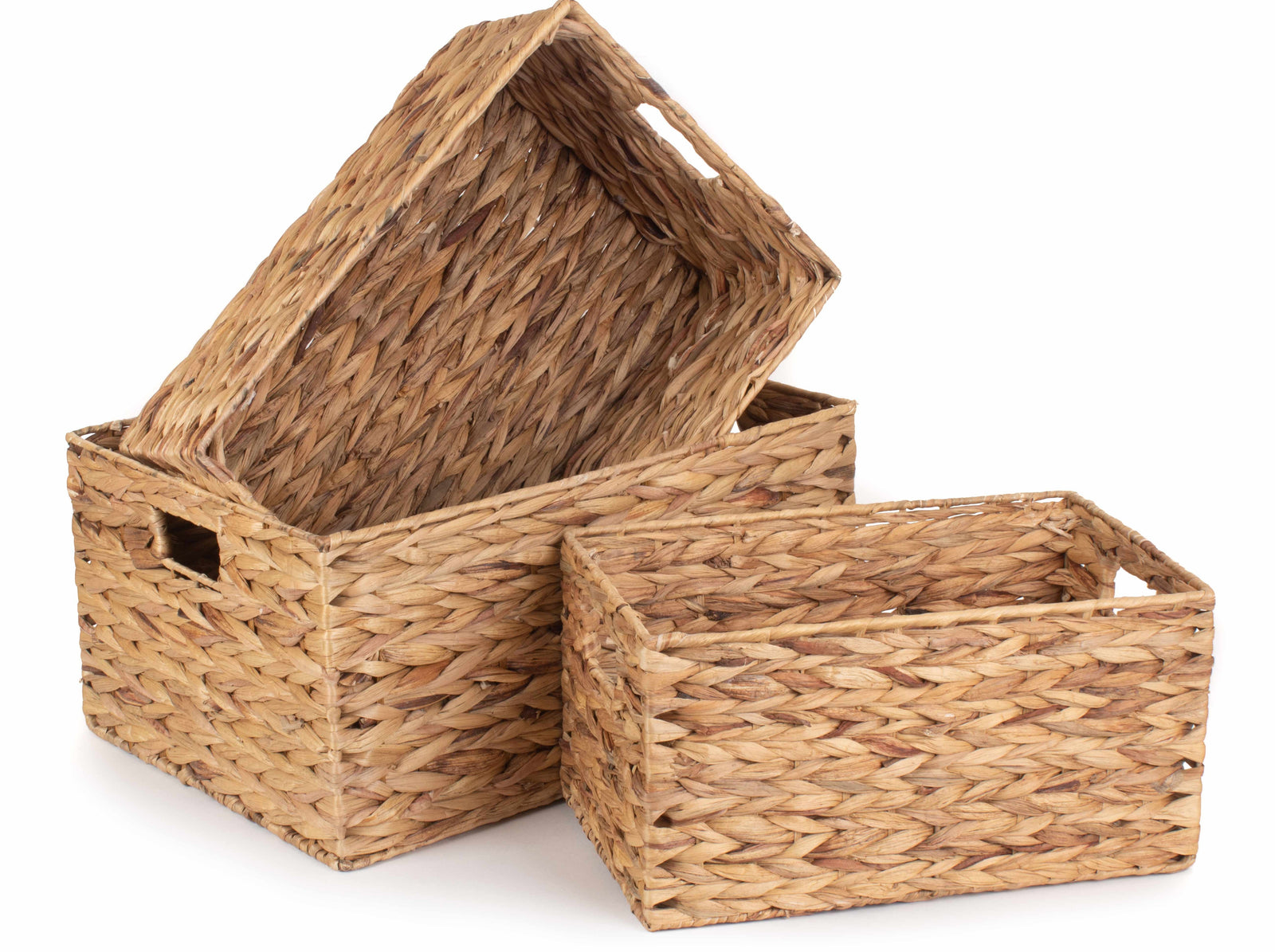 Water Hyacinth Rectangular Storage Basket | Set-of-3 | Brown