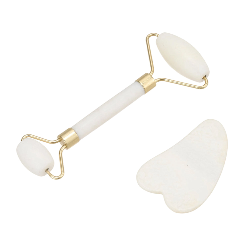 Gua Sha And Jade Roller Set For Facial Massage | White