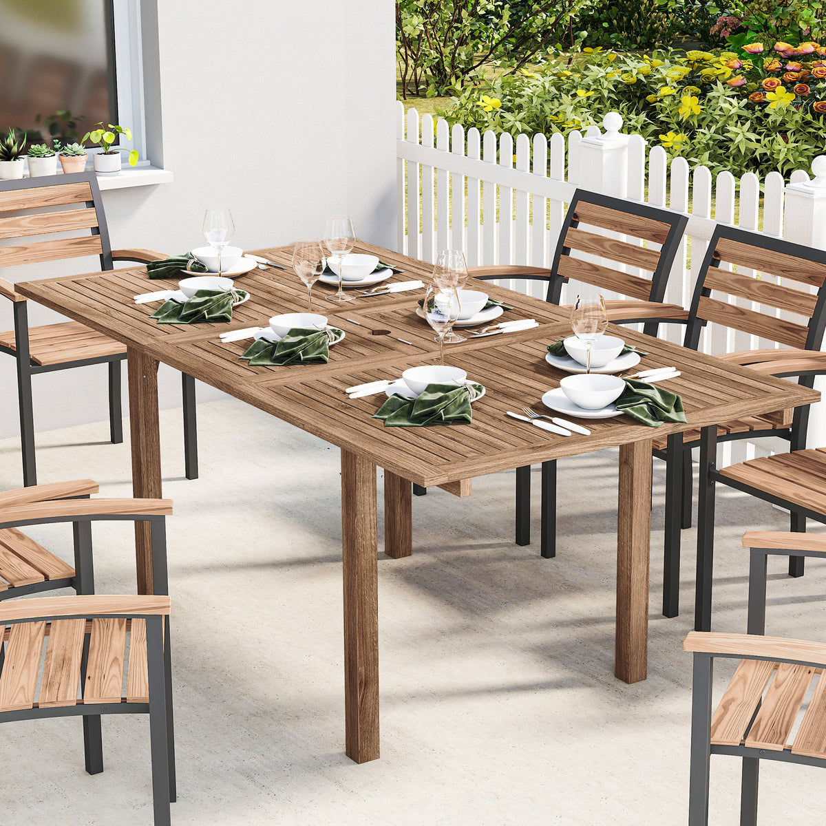 Extending Garden Table, Acacia Wood Outdoor Dining Table For 6-8
