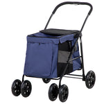 One-click Foldable Pet Stroller W/ Mesh Windows, For Small Pets | Blue
