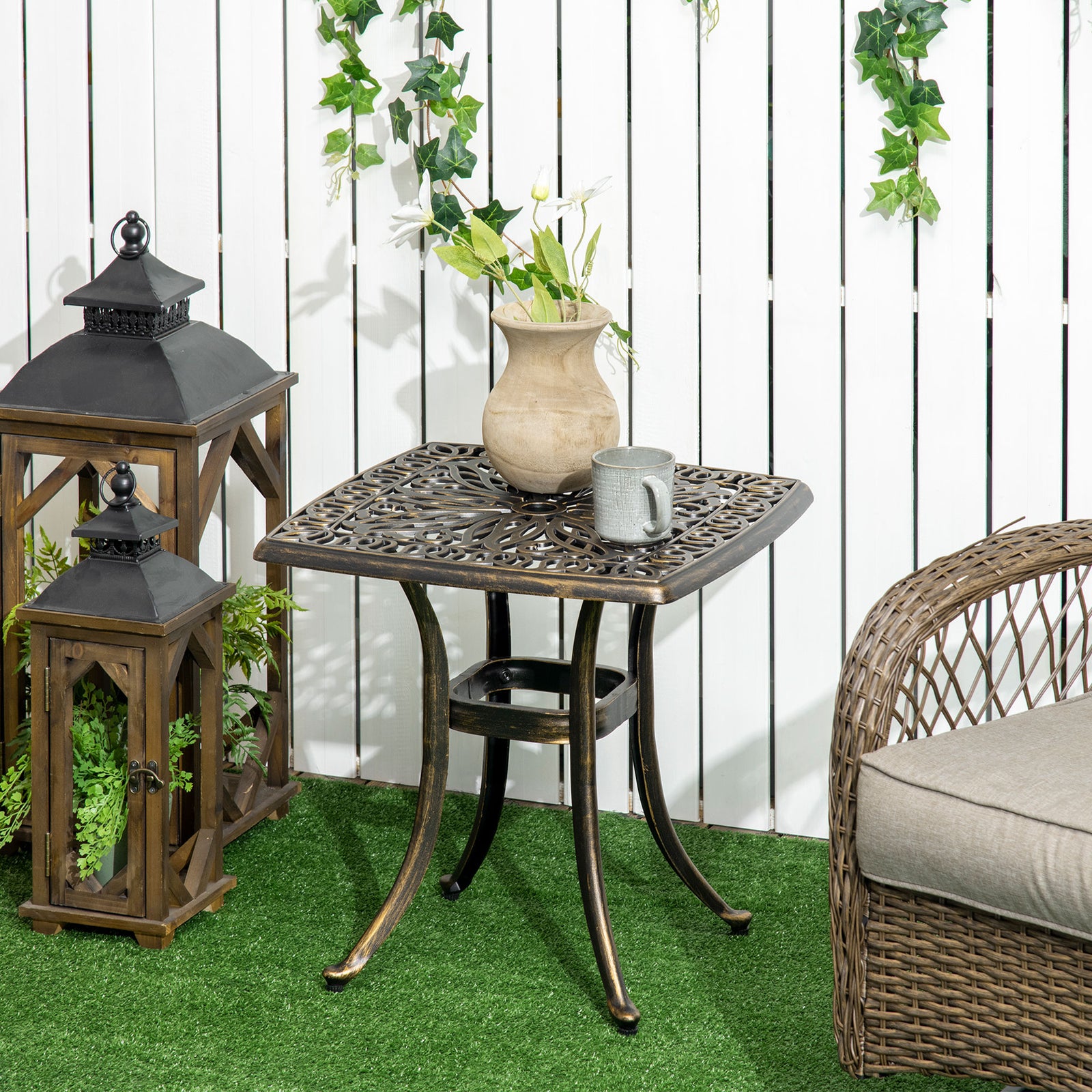 Aluminum Garden Table With Umbrella Hole - Bronze Tone