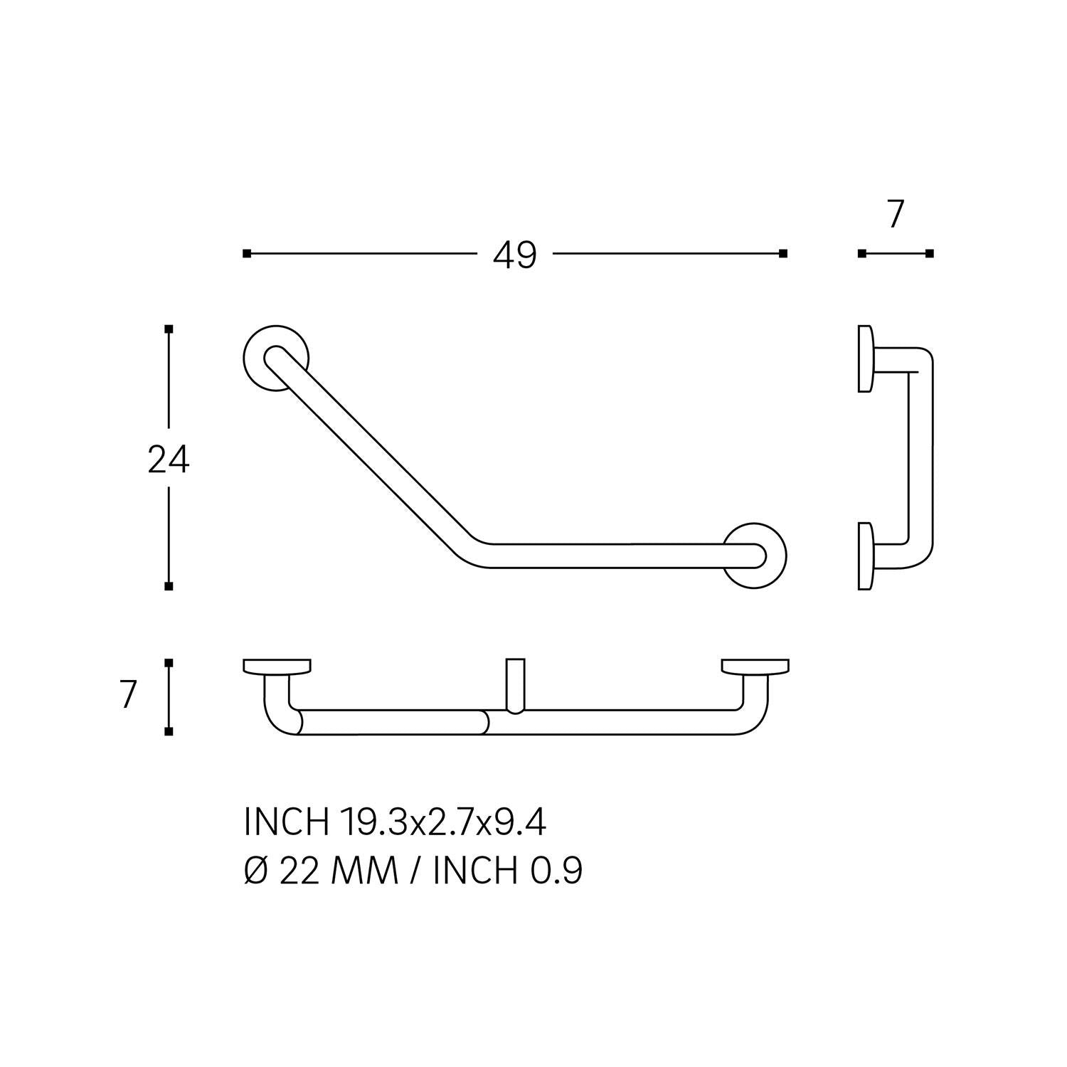 Grab Rail 49cm Elbow Shape Matt Black Up To 150kg Architect Collection