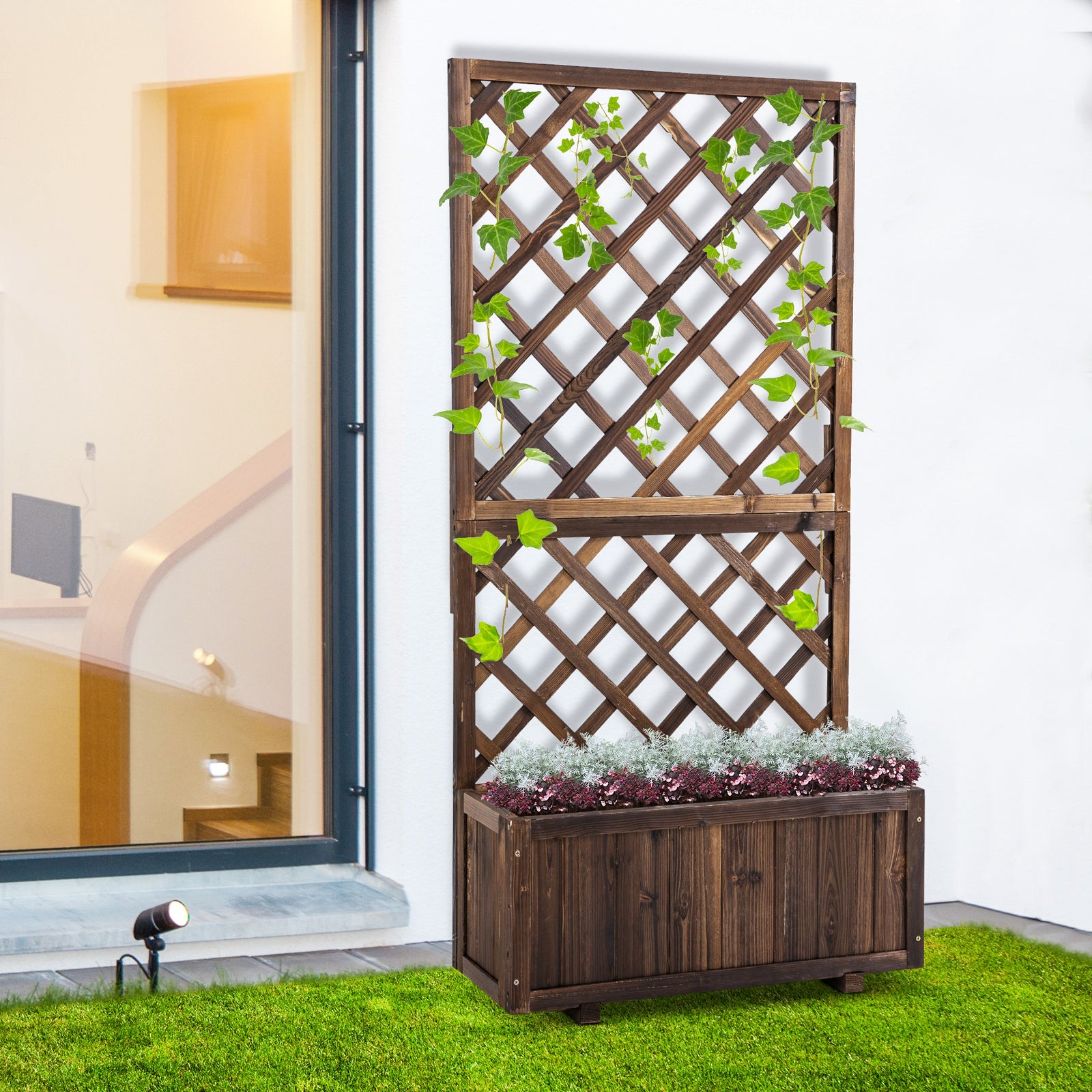 45l Garden Pine Planter W/ Trellis | Chocolate
