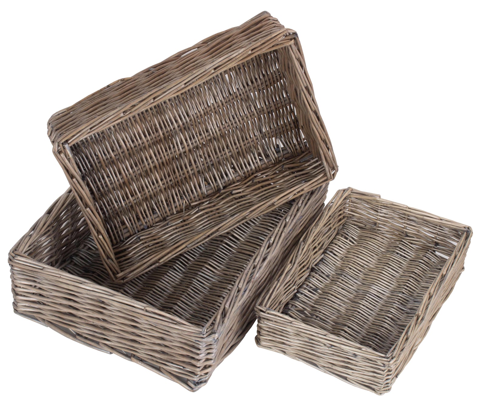 Wicker Antique Wash Straight Sided Tray | Set-of-3 | Brown
