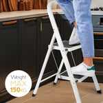 2 Step Ladder, Heavy-duty Steel Folding Home Diy Step Stool With Wide Non-slip Steps & Anti Slip Feet 150kg Capacity | 2 Step | White