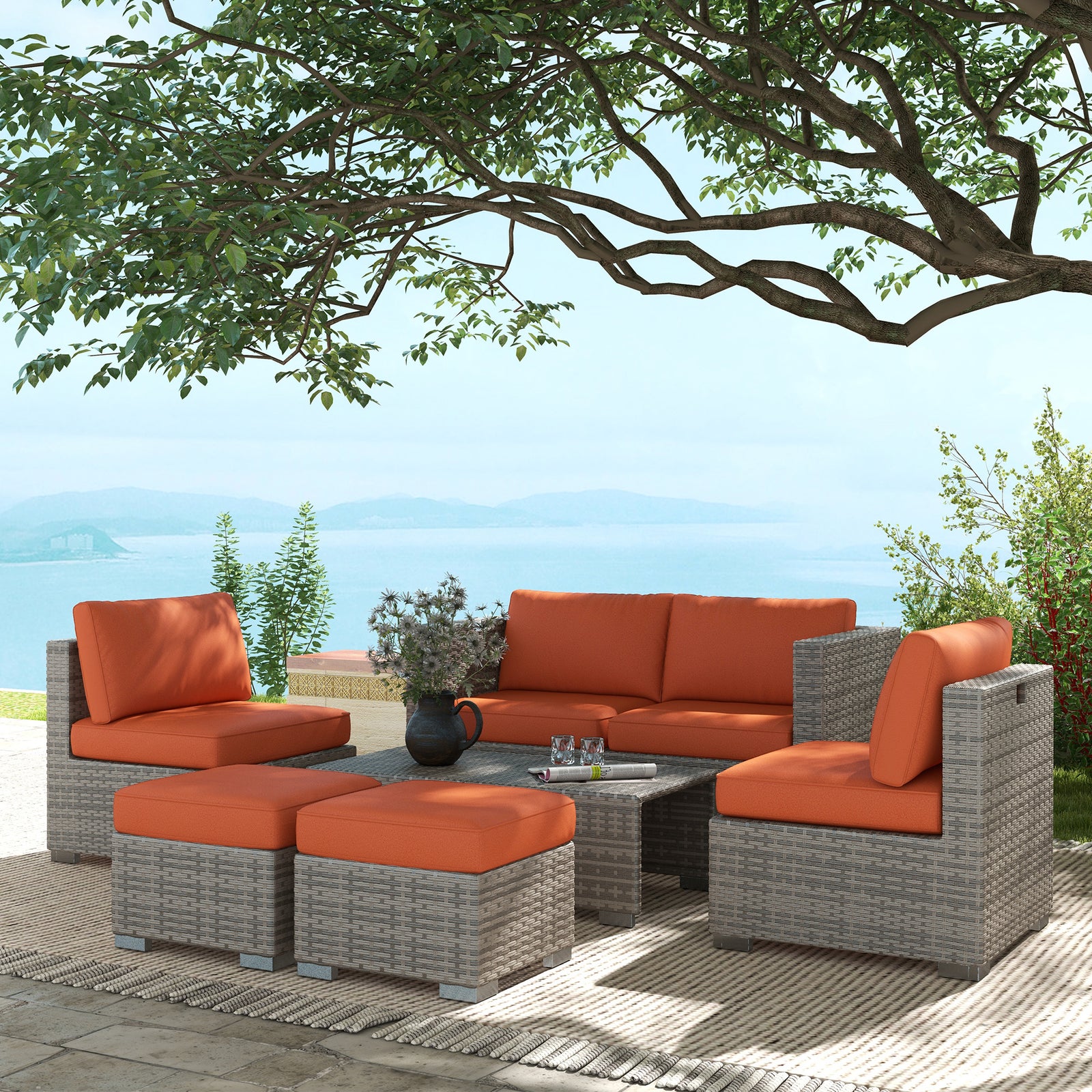 Outdoor Patio Furniture Set Weather Wicker Rattan Sofa Chair | Orange