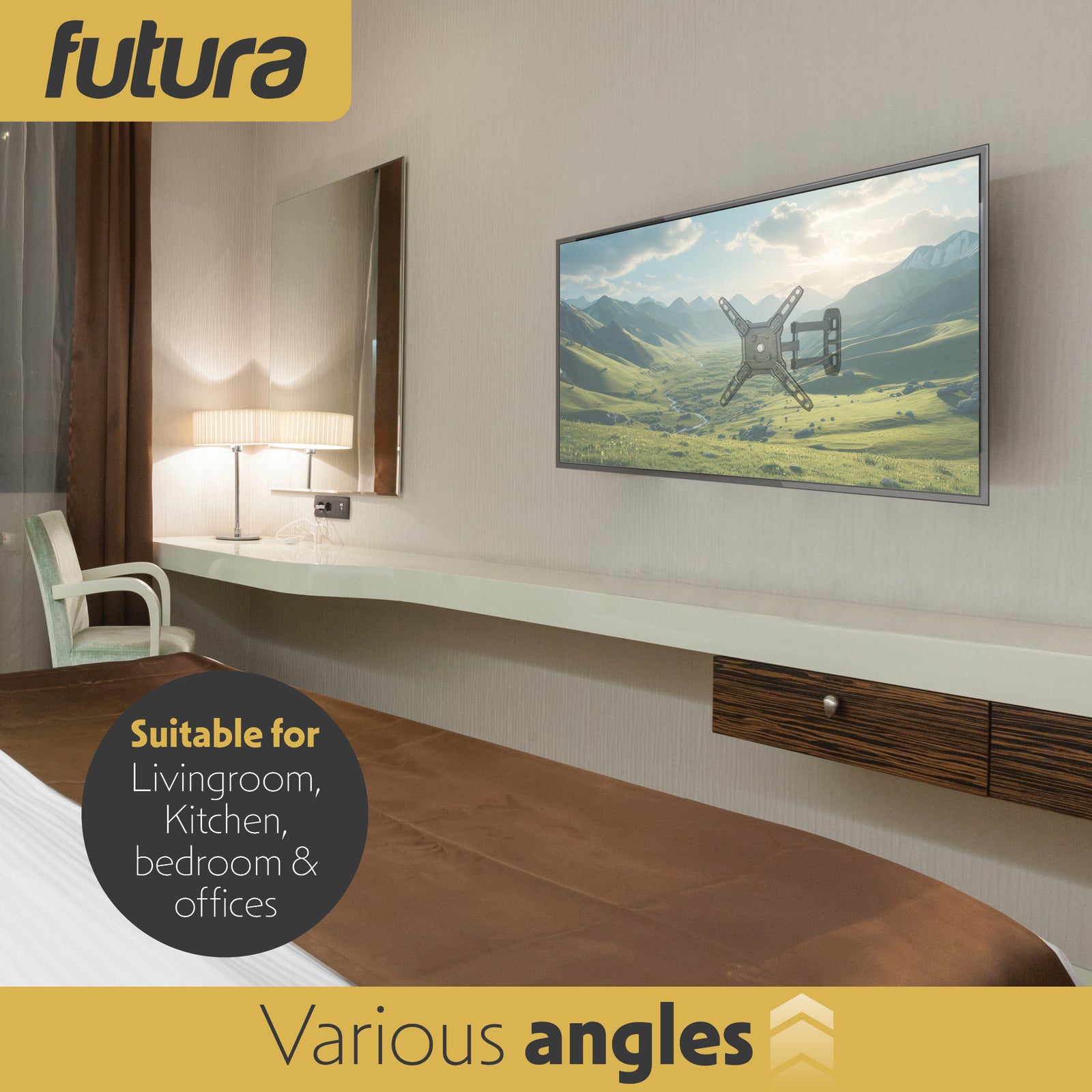 Universal Tv Wall Bracket Mount For 13-43 Inch Tvs, Tilt, Swivel & 90 Rotation, Vesa 75x75mm To 200x200mm, 20kg Max Load