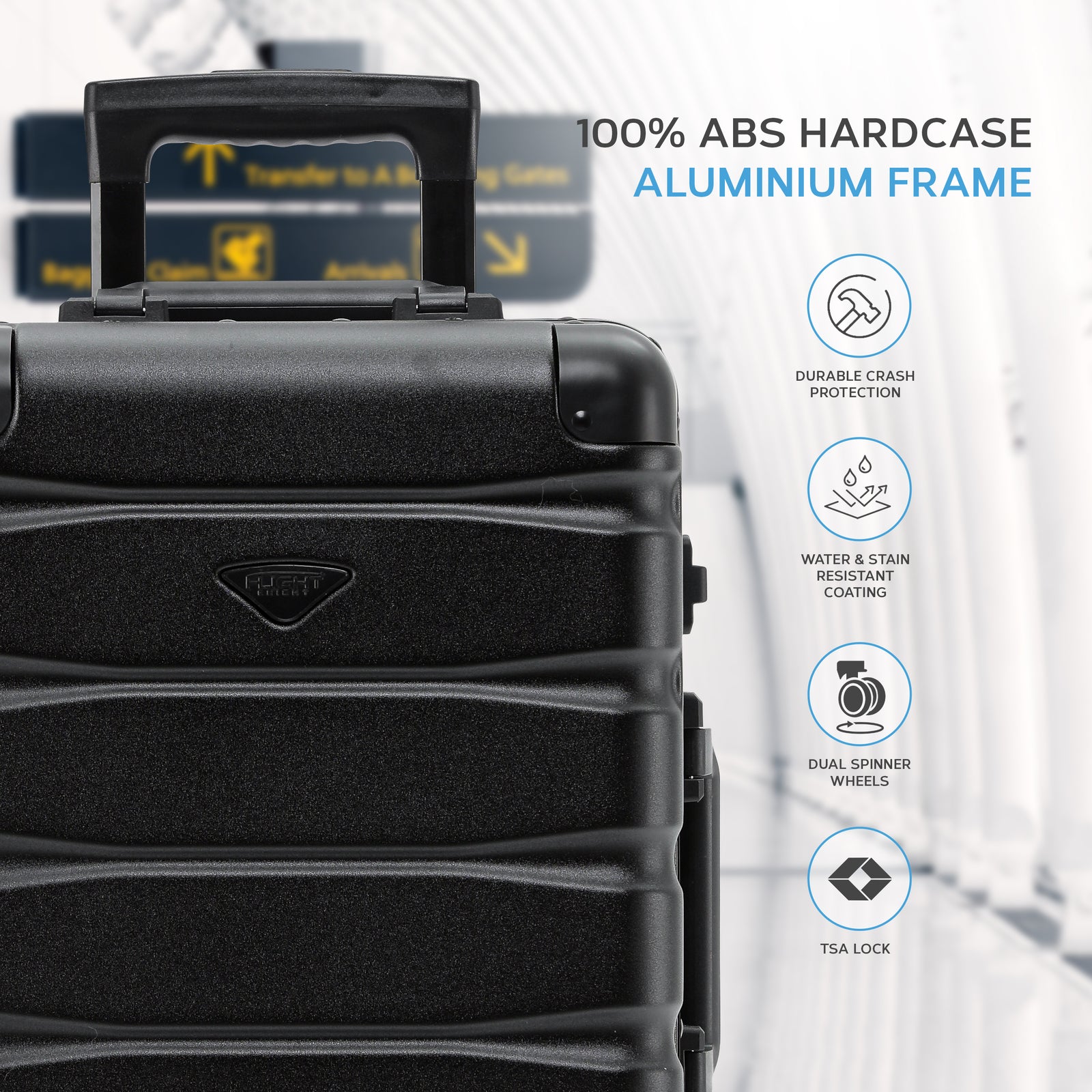 55x35x20cm Hard Shell Cabin Carry On Suitcase 100+ Airline Approved - Aluminium Frame/abs Hard Shell Outer Body | Cabin | Black