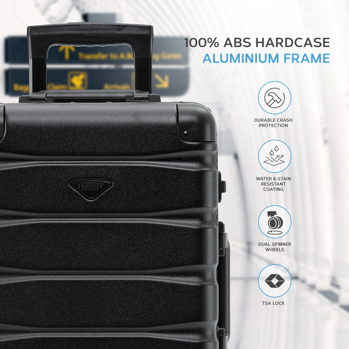 55x35x20cm Hard Shell Cabin Carry On Suitcase 100+ Airline Approved - Aluminium Frame/abs Hard Shell Outer Body | Cabin | Black