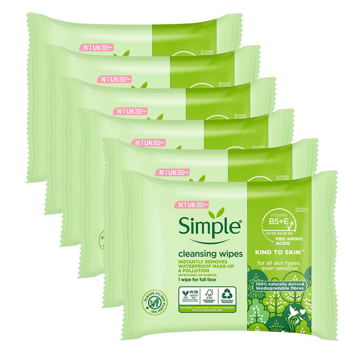 Kind To Skin Cleansing Wipes For Sensitive Skin, 6x25 Wipes | Set of 6