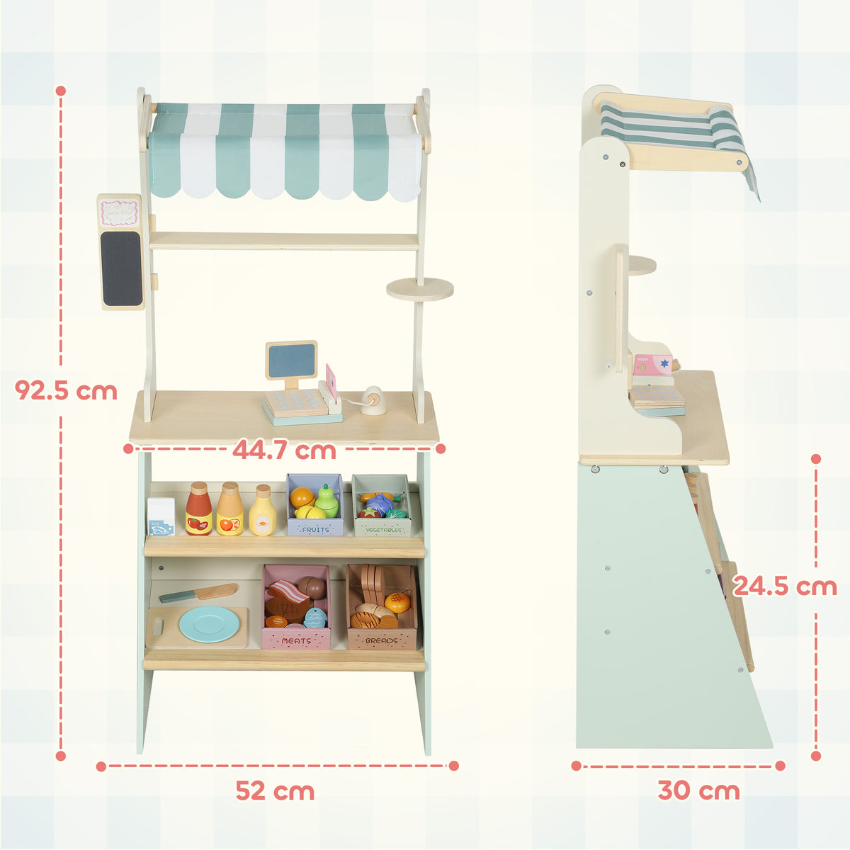 AIYAPLAY Wooden Toy Shop, Supermarket Role Play With 34 Accessories, Green