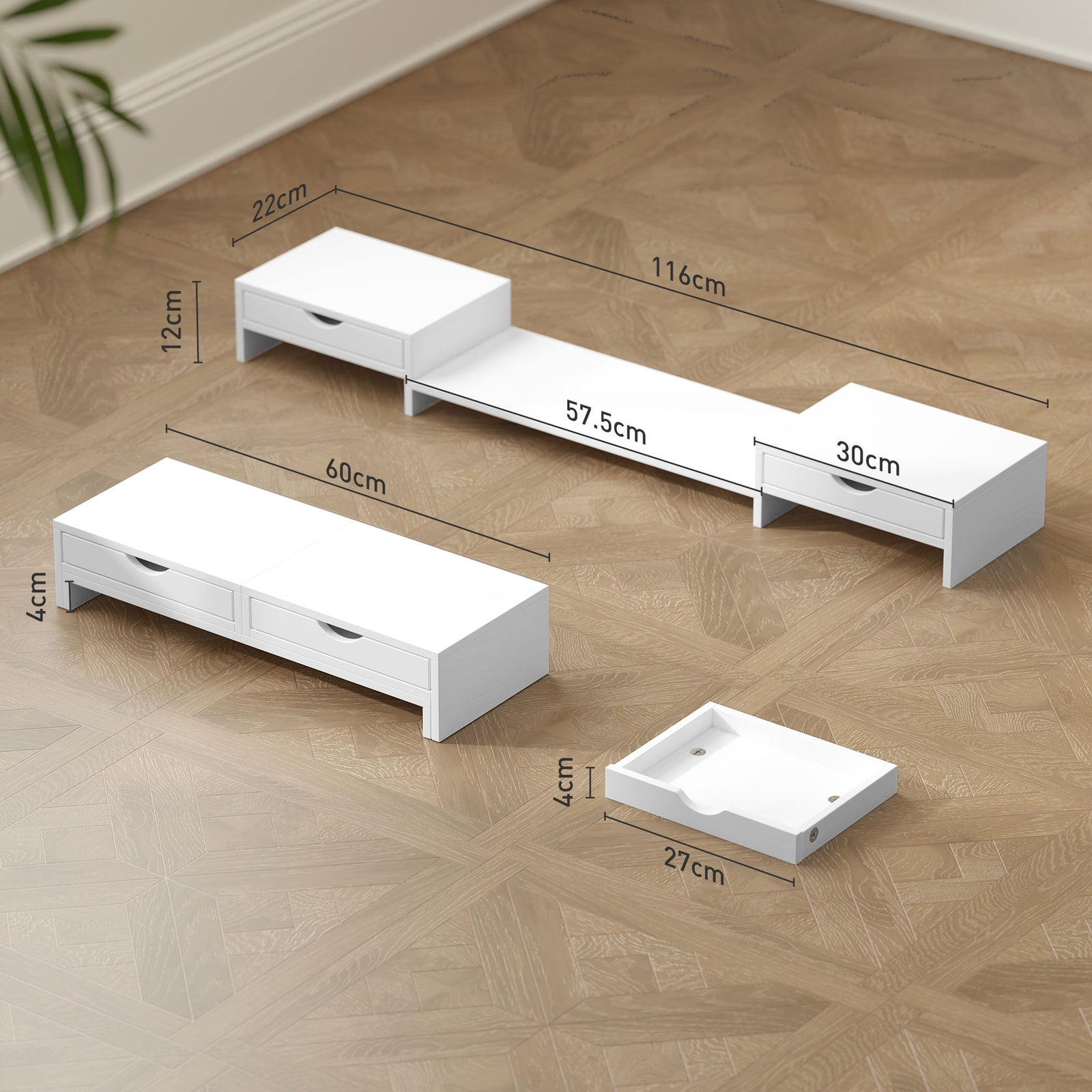 Dual Monitor Stand Riser With Adjustable Length And Angle | One Size | White