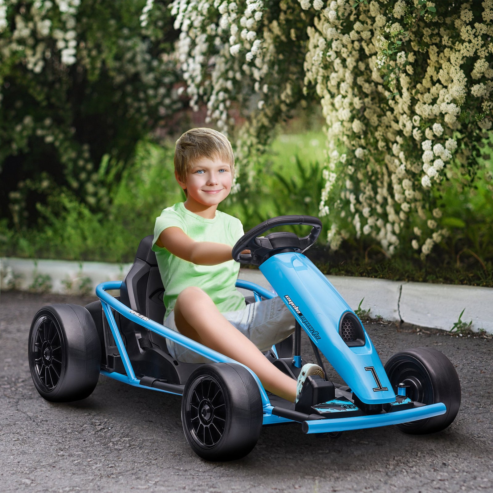 24v Electric Go Kart For Kids With Music, Horn Honking, Slow Start | Blue