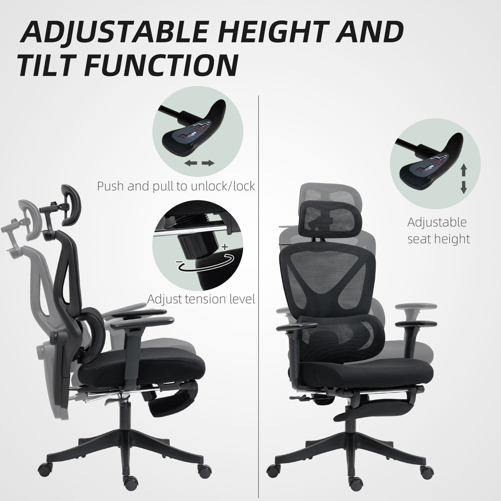 Ergonomic Office Chair Recliner Computer Chair With Footrest | Black