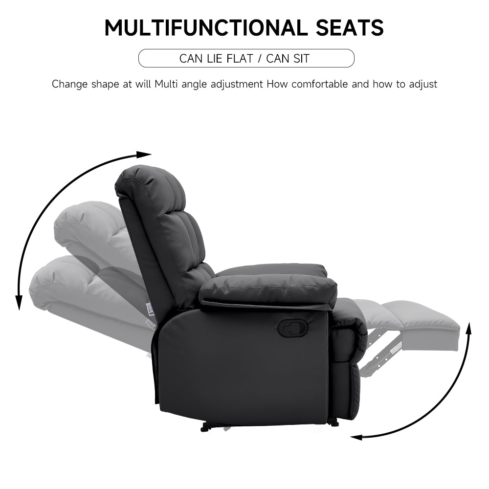 Faux Leather Recliner Armchair Modern Upholstered Lounge Chair With Adjustable Backrest & Footrest | Black
