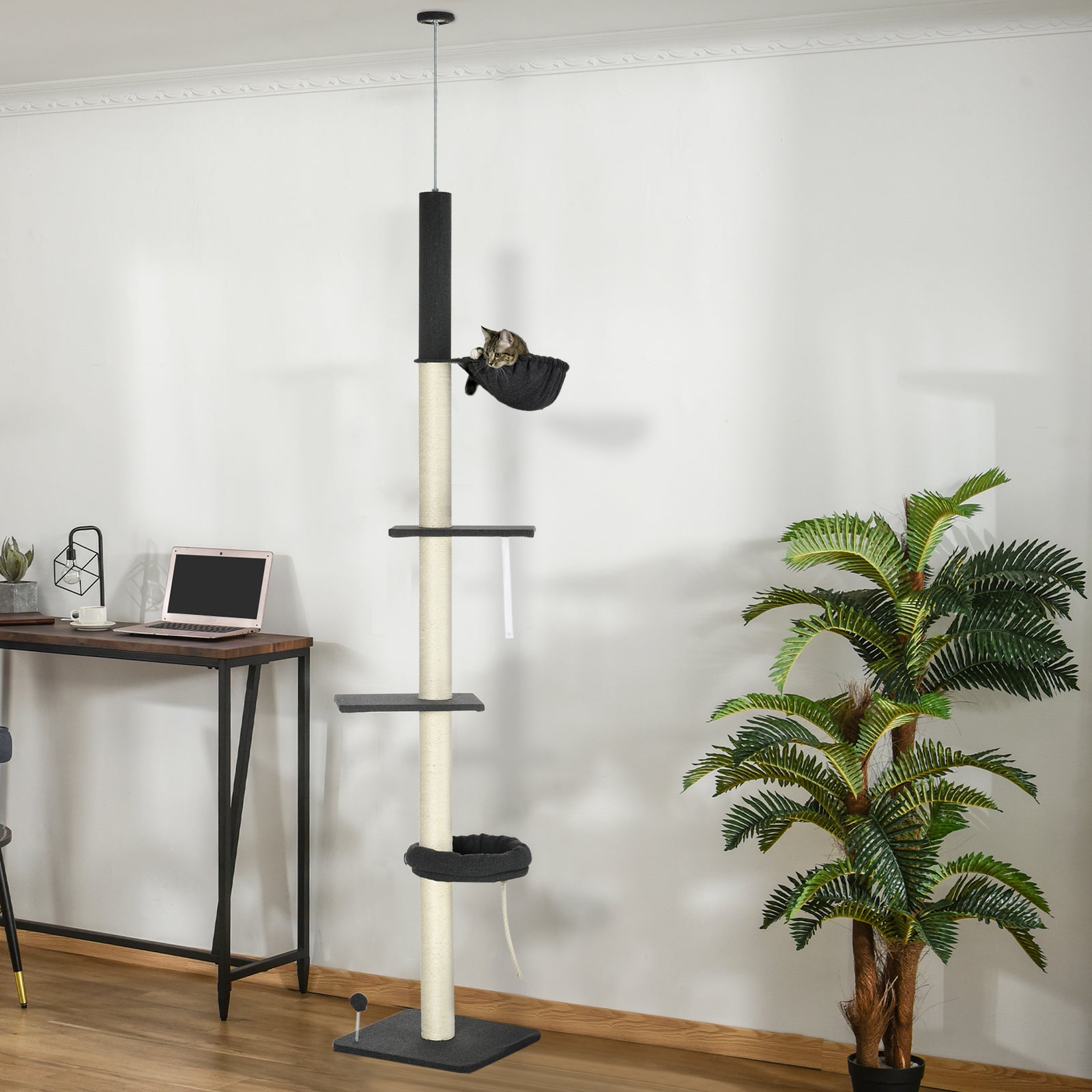Floor-to-ceiling Cat Tree, Height Adjustable, Black