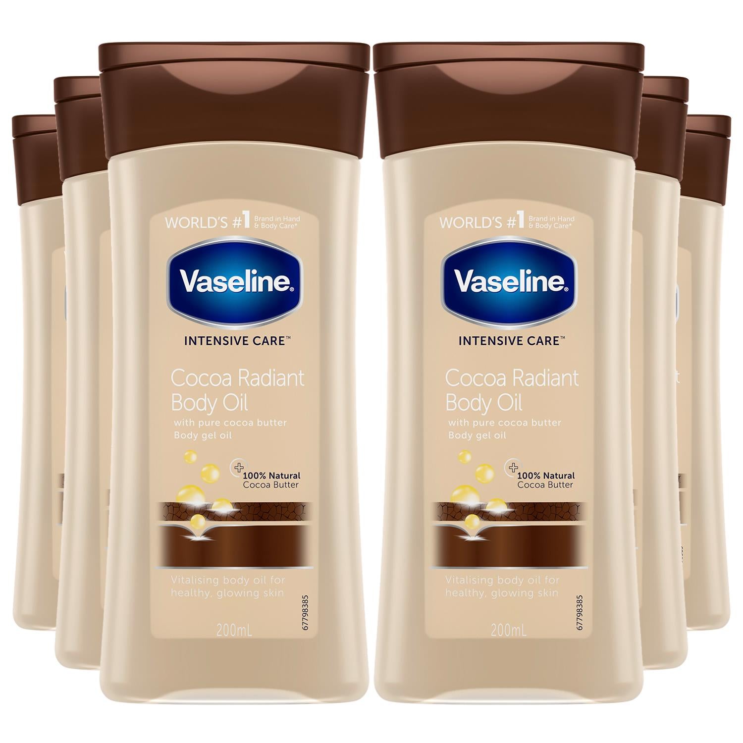 Body Gel Oil Intensive Care Cocoa Radiant Pure Cocoa Butter 200ml, 6pk