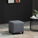 Linen-look Square Ottoman Footstool Button Tufts Wood